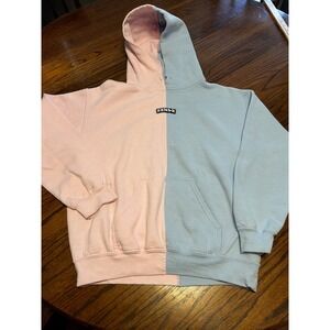SENDR Split Panel Hoodie Pastel Pink Blue Two Tone Colorblock Sweatshirt Small